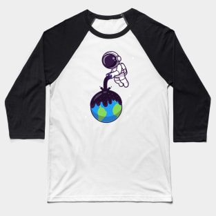 Cute Astronaut Pouring Space On Earth Cartoon Baseball T-Shirt